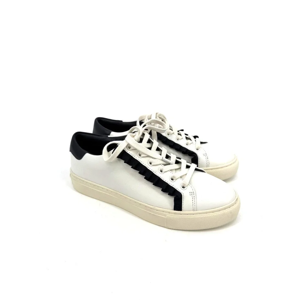 Tory Sport Ruffle Sneaker Womens 7M White Navy Leather Low Top Tennis Shoe